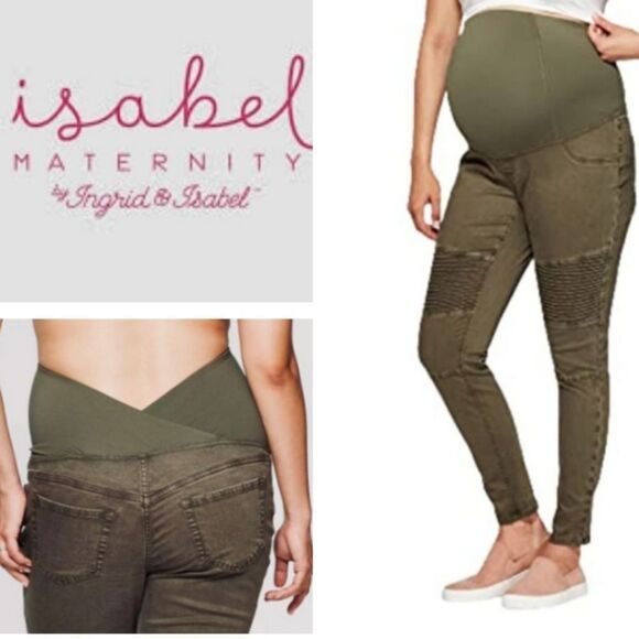 Isabel Maternity Green Moto Maternity Jeggings - Picture 1 of 16